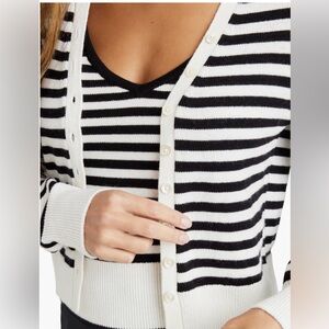Splendid Santana black cream Stripe Cardigan Sweater